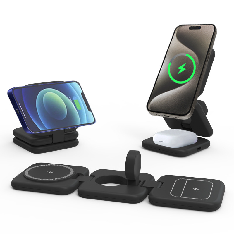 Magnetic wireless charger fast charging stand multifunctional foldable three-in-one wireless charger