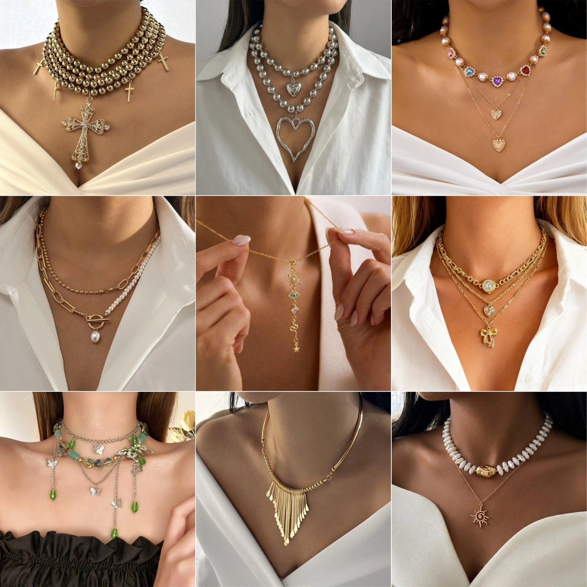 New Exaggerated Irregular Love Pendant Necklace Simple Round Bead Necklace