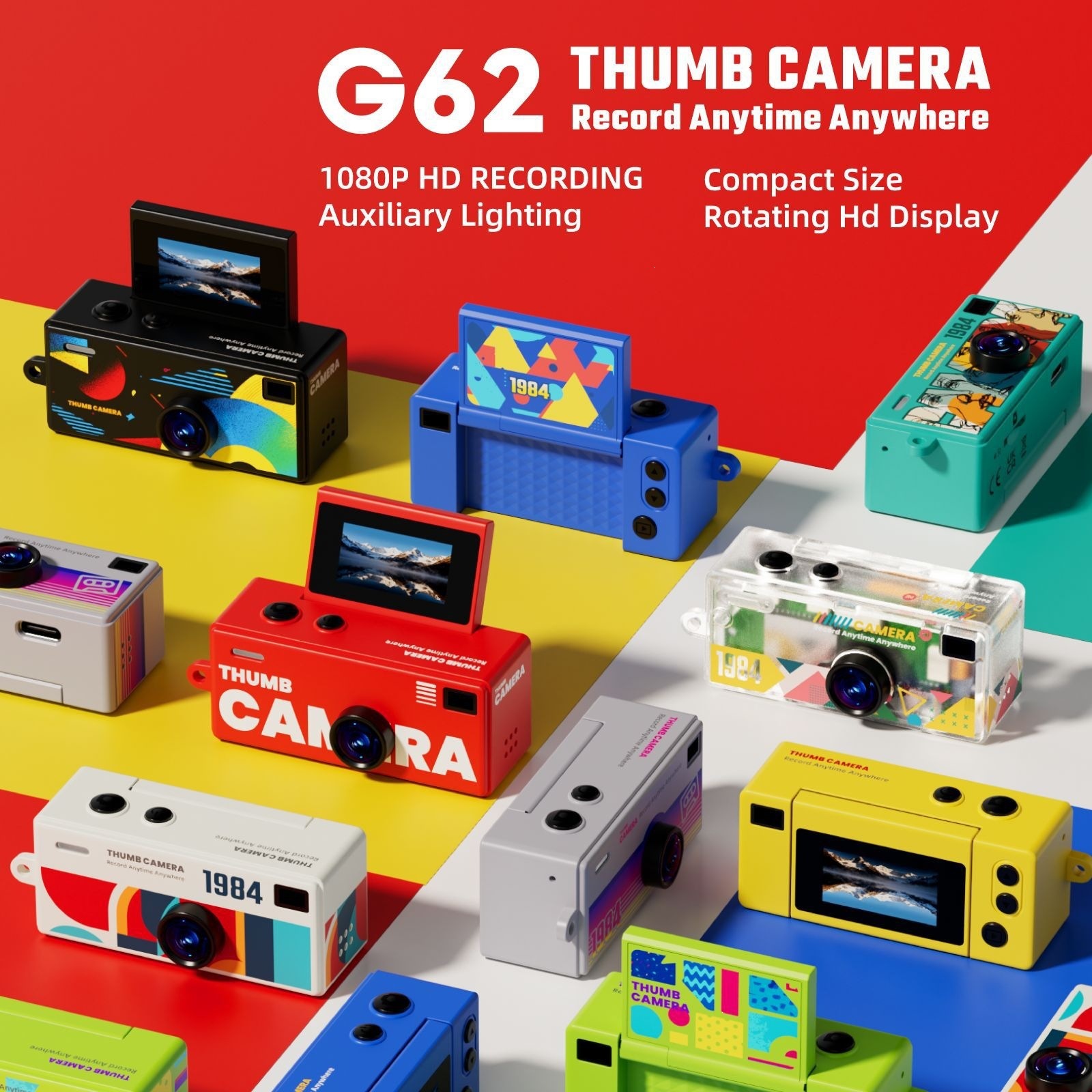 New product G62 thumb camera backpack pendant flip screen camera student party portable high-definition camera