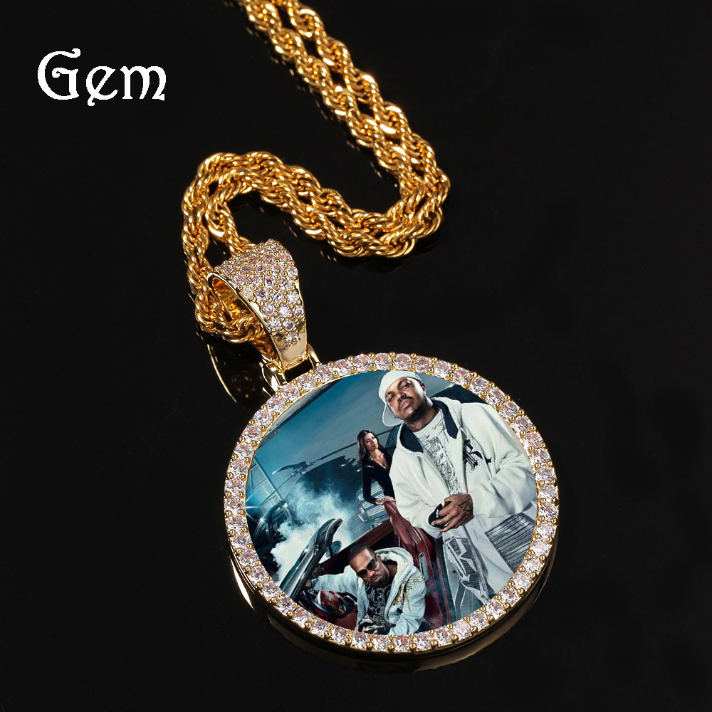 Hip Hop Photo Pendant Copper Inlaid Zircon Solid DIY Photo Necklace Accessories