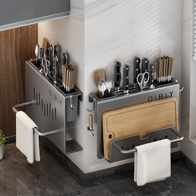 New Kitchen Knife Rack Knife Holder Kitchen Knife Wall-Mounted Storage Chopstick Holder Towel Bar Integrated Rack
