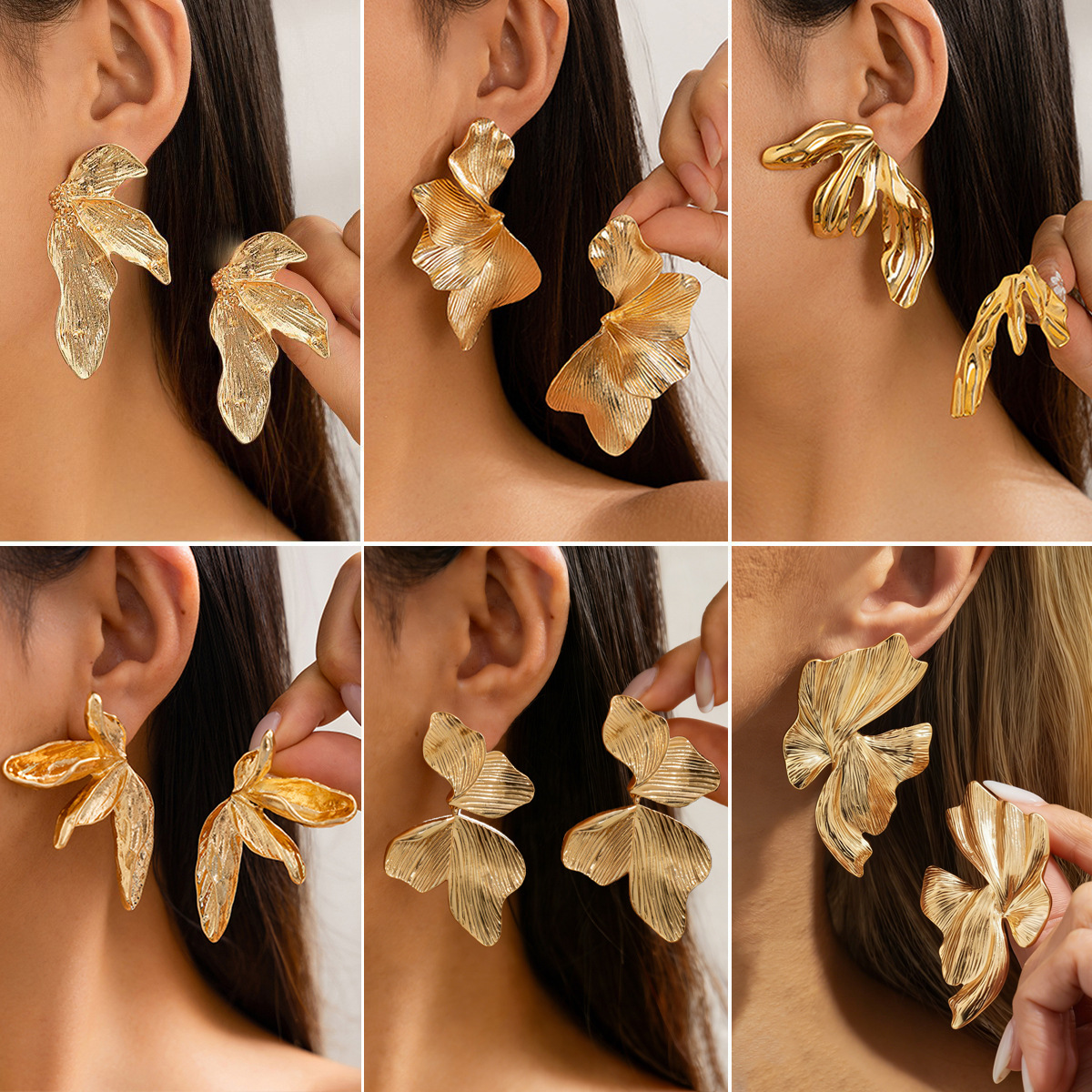 Leaf earrings for women metal flower earrings