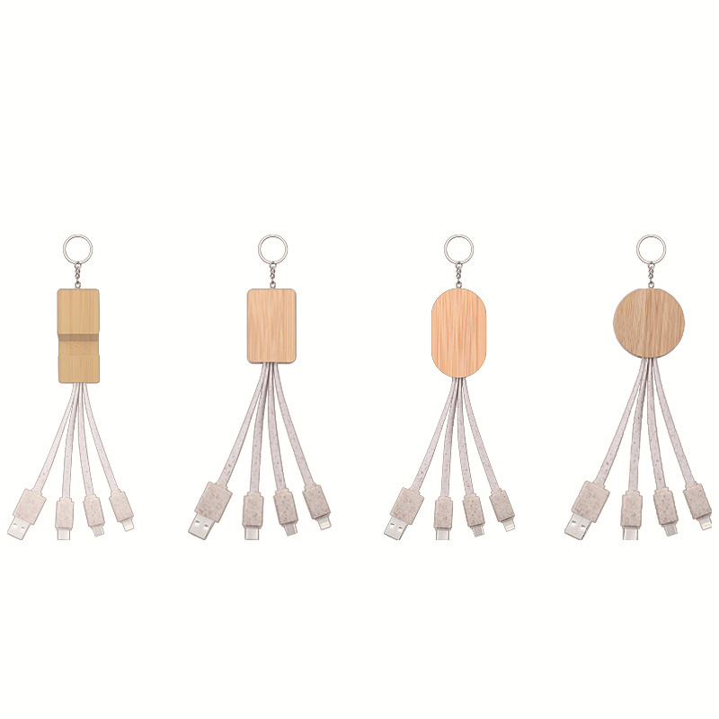 Wooden board stand multi-function cable phone stand three-in-one data cable one-to-three keychain hanging charging cable