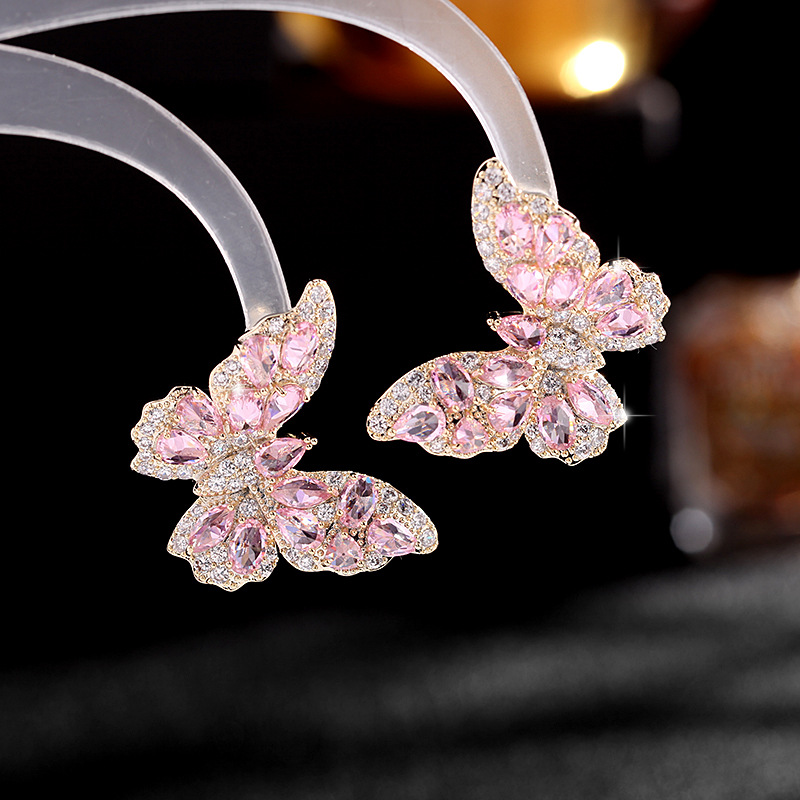 Heavy Craft Earrings Color Zircon Earrings for Women s925 Silver Needle Delicate Butterfly Earrings