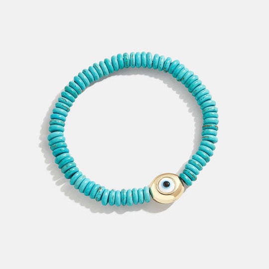 Demon Eye Natural Turquoise 8mm Round Bead Bracelet Unique Handmade Style
