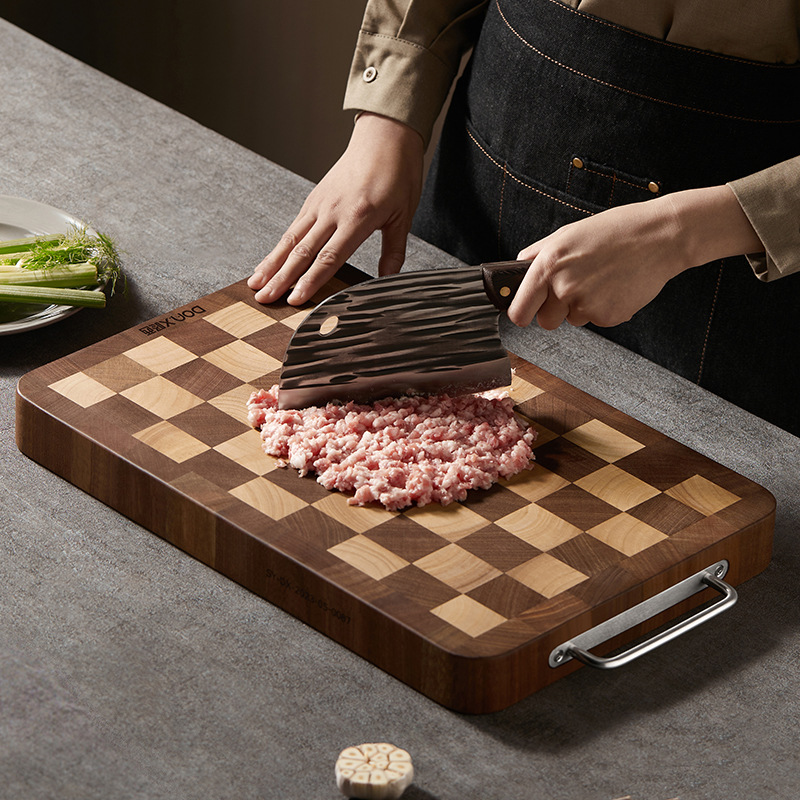 【Hedouc】Solid Wood Chopping Board Home Use Black Walnut Wood Cutting Board Chopping Board Antibacterial Checkerboard