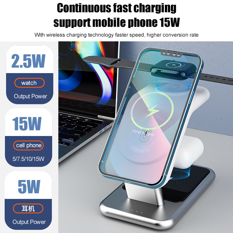 New 15W multifunctional wireless charger, suitable for Apple phone magnetic desktop three-in-one fast charge base