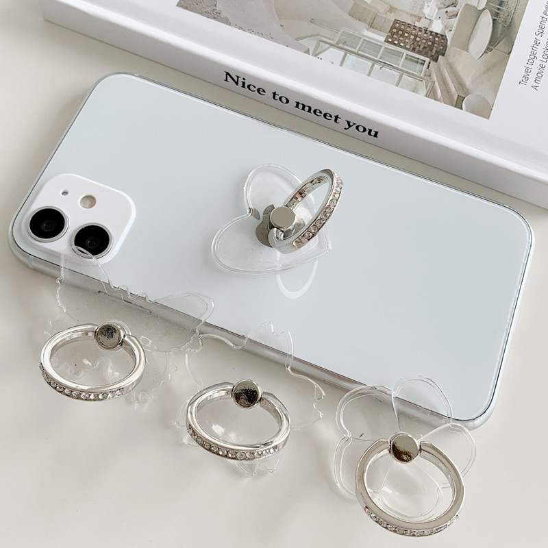 Silver Rhinestone Ring Stand Metal Ring Electroplated White Steel Half Circle Diamond Transparent Phone Stand Diamond Ring Stand