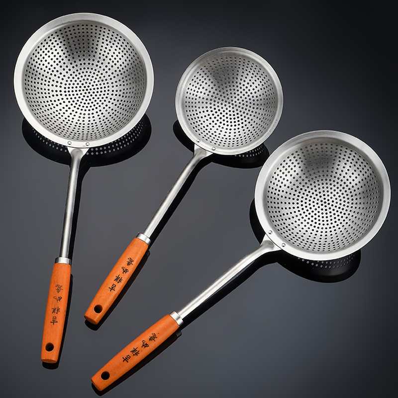 Food grade stainless steel large slotted auspicious spoon kitchen household mesh spoon noodle frying dumpling ladle