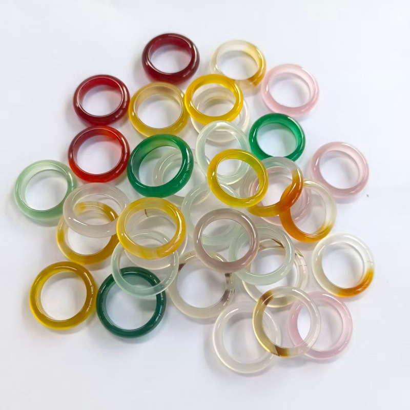 Natural High Ice Horse Material Champagne Gold Ring Ice Transparent Agate Chalcedony Ring Jade Running Ring Hand Jewelry Ring