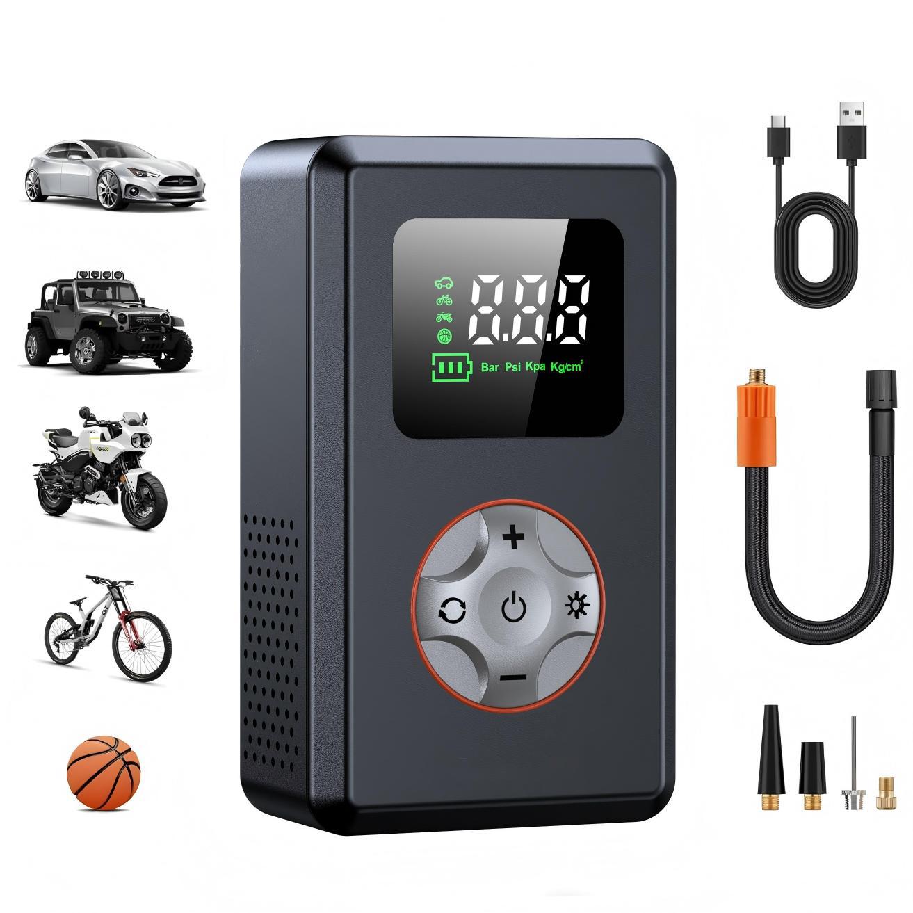 Portable Mini Wireless Digital Display Vehicle-Mounted Inflator Pump Multi-Function Lighting Warning Electric Vehicle Tire Inflator