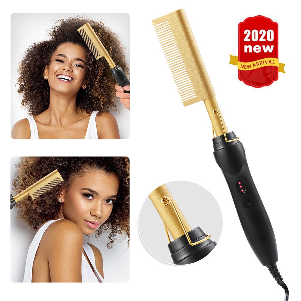 Electric Curling Comb 2-in-1 Curling Iron Electric Curl Straight Dual Use Copper Comb Curl Straight Function Electric Straightening Comb