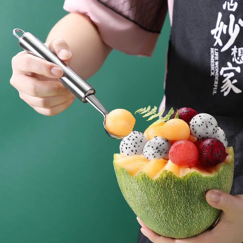 Stainless steel baller watermelon spoon carving knife fruit ball divider ice cream scoop round spoon fruit platter tool