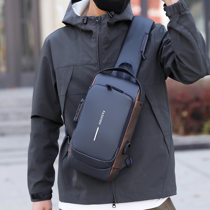 Men's chest bag with combination lock, anti-theft men's shoulder bag, customizable crossbody bag, waist bag, business handbag small