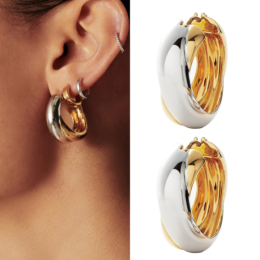 Dilireba two-color earring with electroplated accessories, contrasting color circle earrings for women
