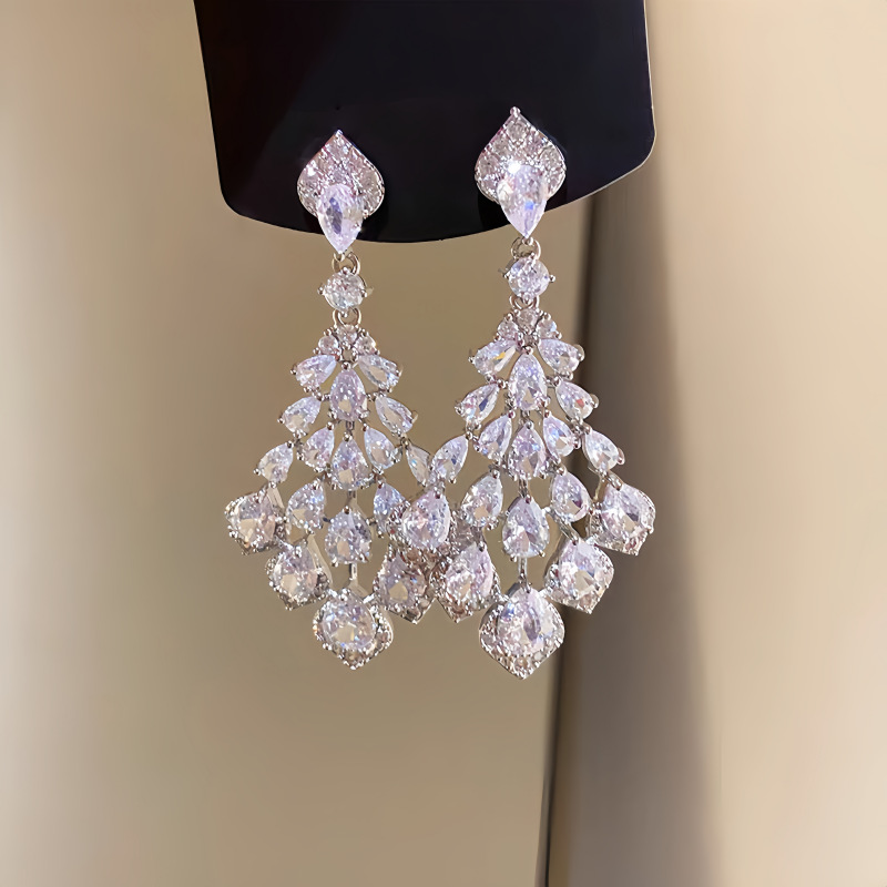 Waterdrop full rhinestone earrings women six-color long tassel ear drop new exquisite ear studs ear accessories