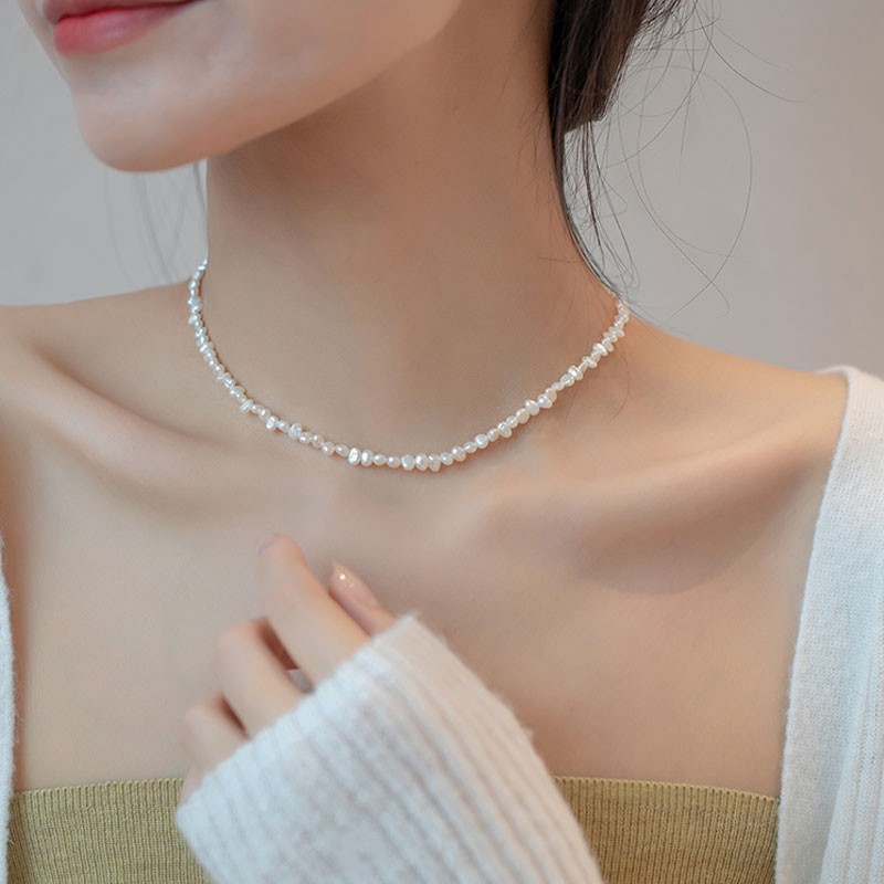 Natural baroque small irregular freshwater pearl necklace for women, elegant collarbone chain, neck chain