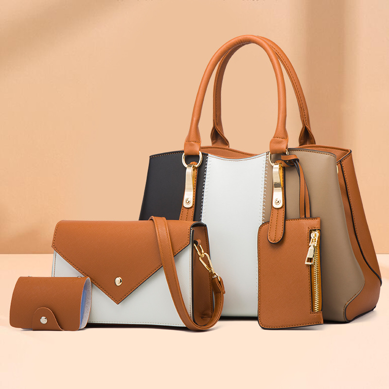 2026 new color-block women's bag women's handbag shoulder crossbody bag mother-child bag four-piece women's bag