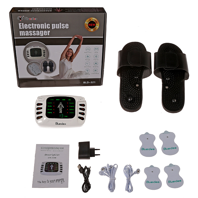 Blueidea-321 Foot Massage Slippers Dual Output Electronic Pulse Massager Digital Meridian Therapy Device