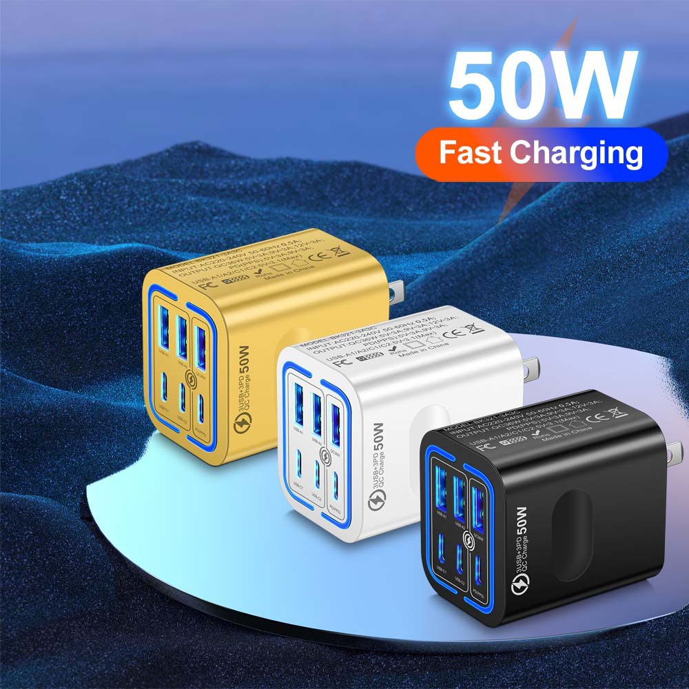 50W Fast Charger Multi-Port PD3.0 GaN Charging Head for Phone Tablet Laptop Travel Charger