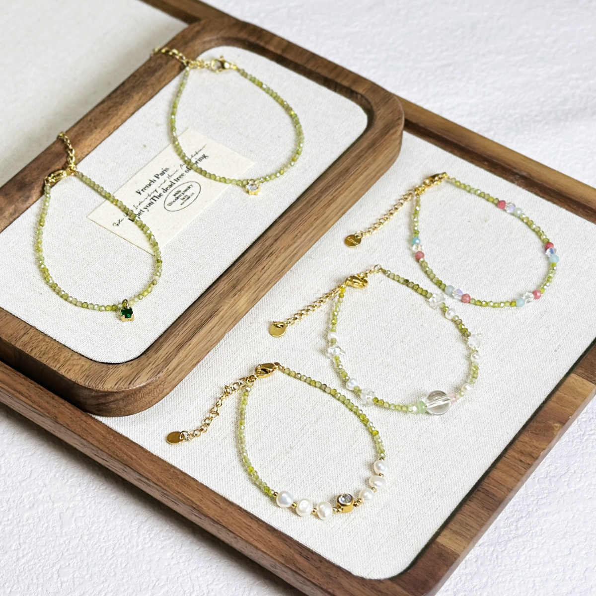 Natural Pearl Green Zircon Crystal Bracelet Women Rose Stone Fresh Sweet Beaded Bracelet Simple