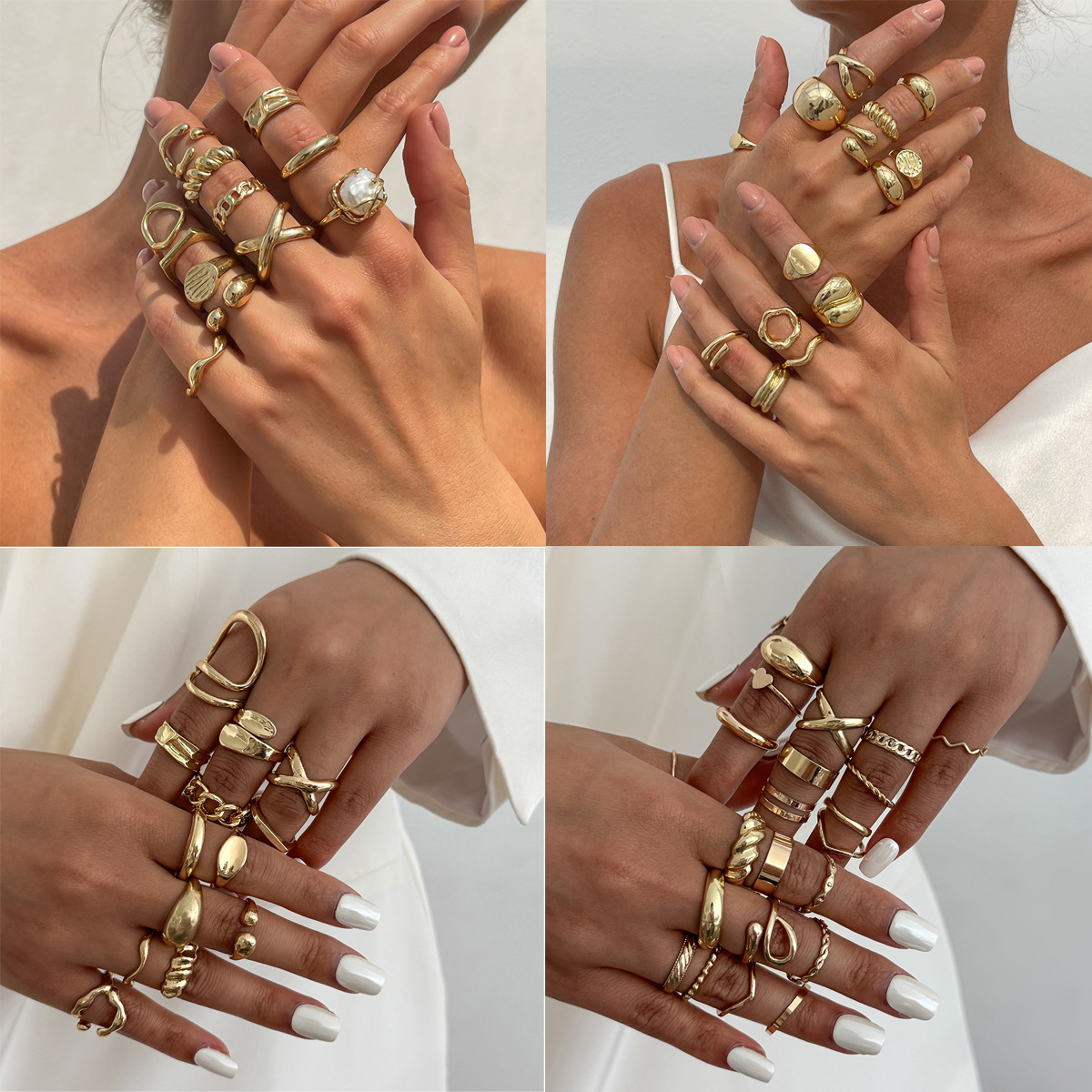 Jewelry alloy open twist ring pearl hollow irregular ring set