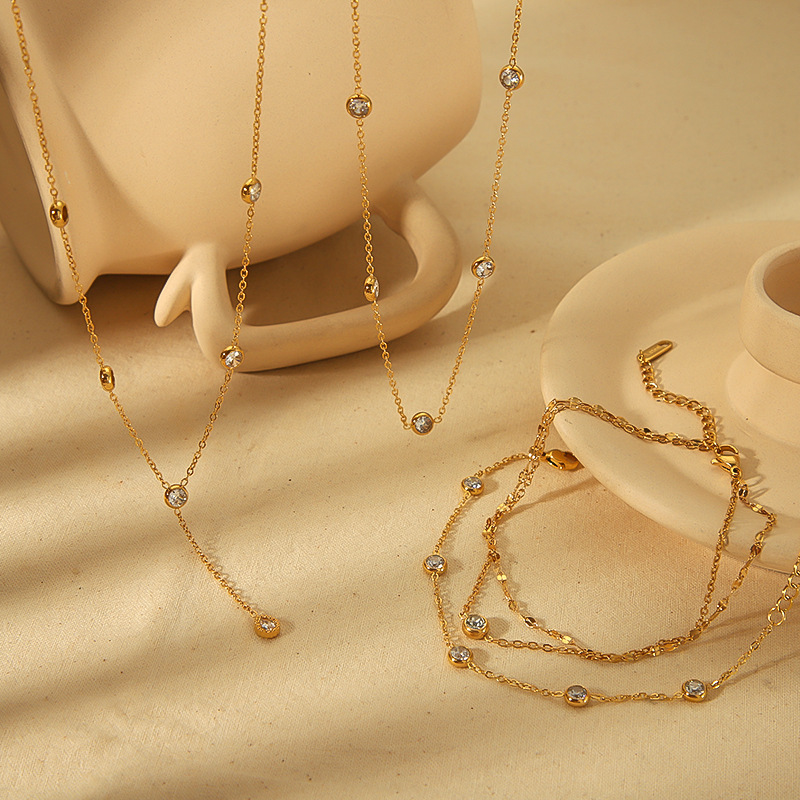 18k gold zircon titanium steel necklace long sweater chain锁骨链 exclusive supply
