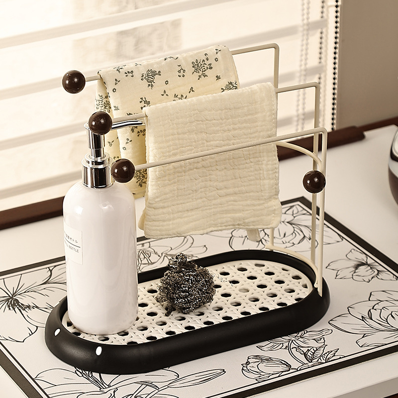 Kitchen Vintage Style Dishcloth Rack Storage Rack for Dish Soap Sink Sponge Drip Rack Dish Towel Hanging Rack