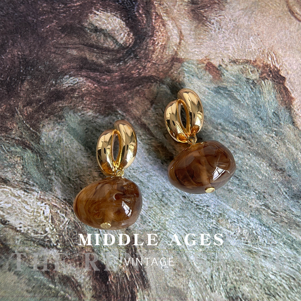 Vintage Light Retro Milad Amber Ear Studs Autumn Winter Earrings Ear Accessories