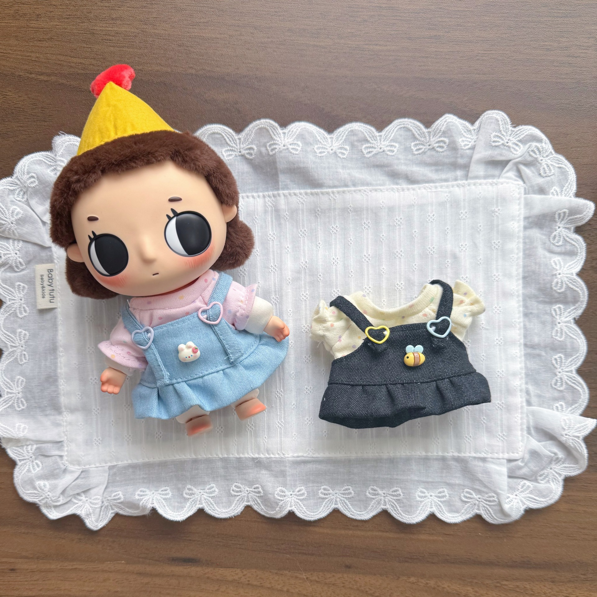 New Labubu doll clothes plush elastic polka dot T-shirt crying baby Nyota denim skirt doll replacement clothes