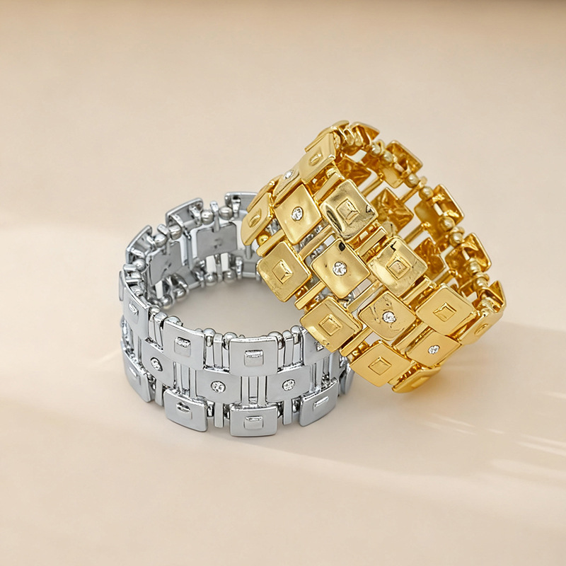 B14 Gold Accessories Mixed Batch Plated Rhinestone Geometric Elastic Bracelet