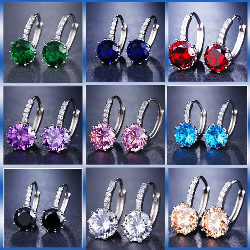 New multicolor zirconia inlaid women's earrings, simple and fresh accessories, ear hoops, ear ornaments