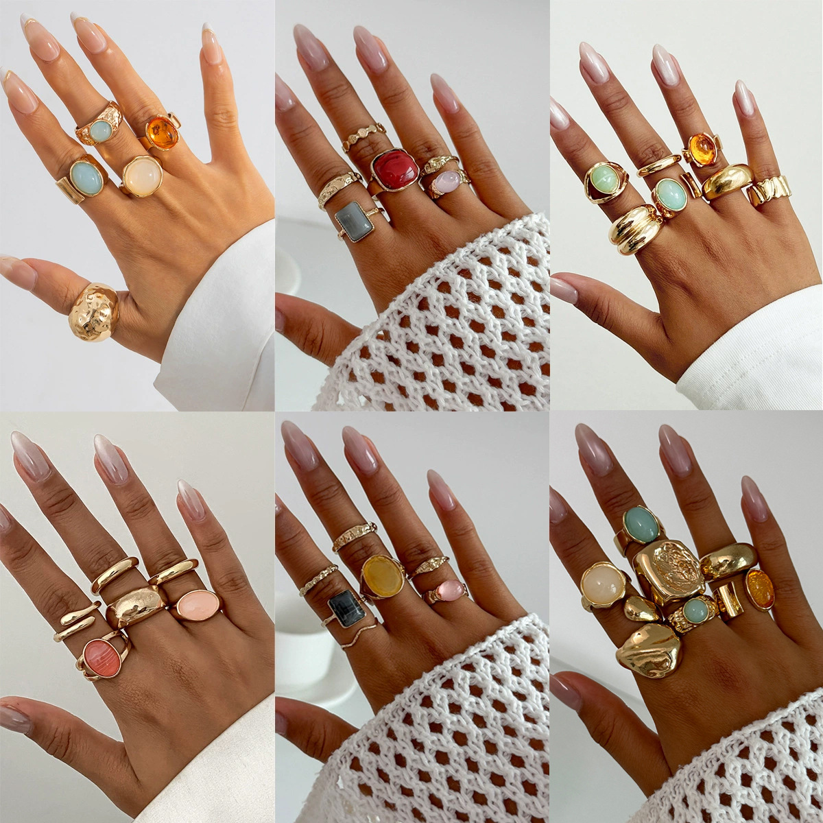 Jewelry sense inlaid acrylic ring irregular alloy ring new product