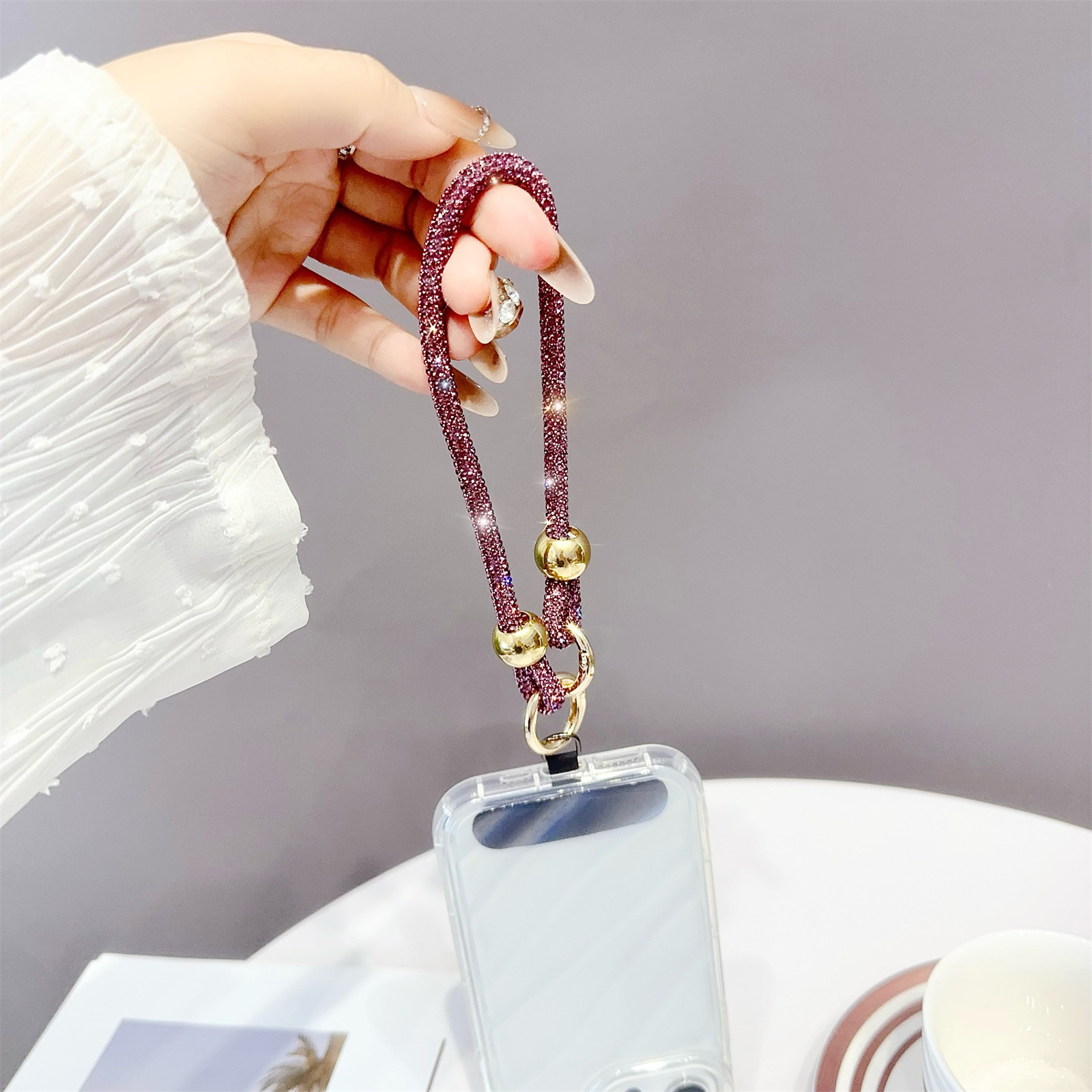 Luxury Rhinestone Wrist Strap Short Double Buckle Anti-loss Chain Hand Strap Beaded Phone Strap New