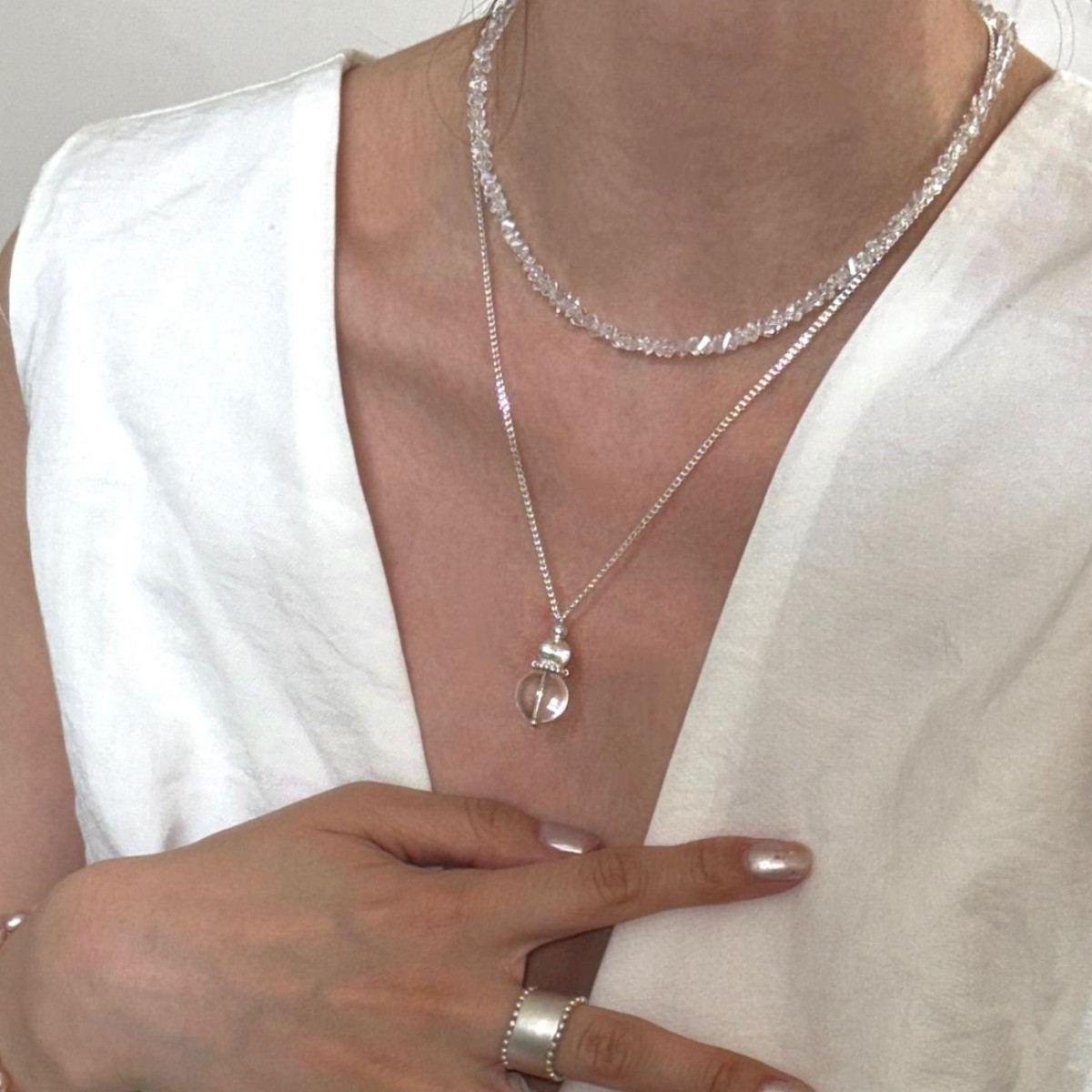 Self-made cool white crystal gourd necklace long sweater chain cat eye bead for women