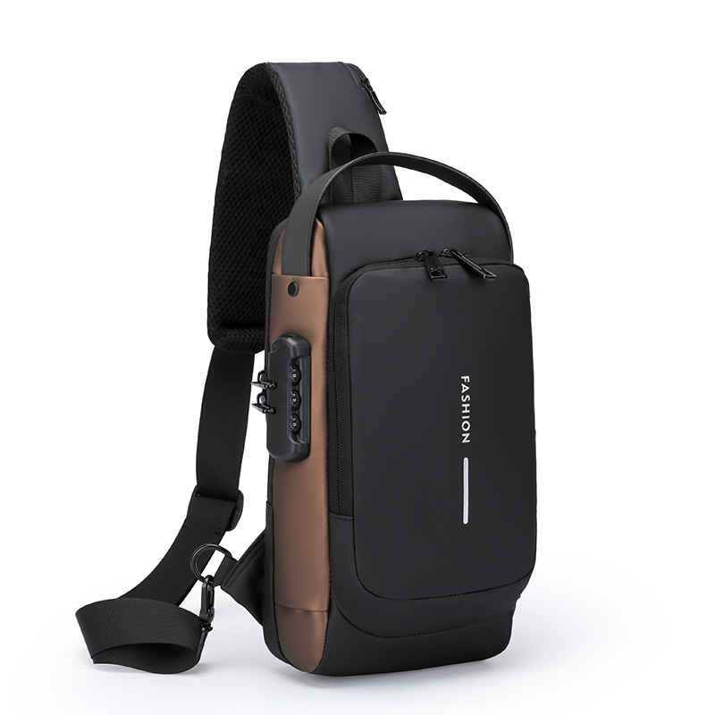 Men's motorcycle password lock anti-theft chest bag shoulder bag cycling backpack multifunctional USB crossbody bag