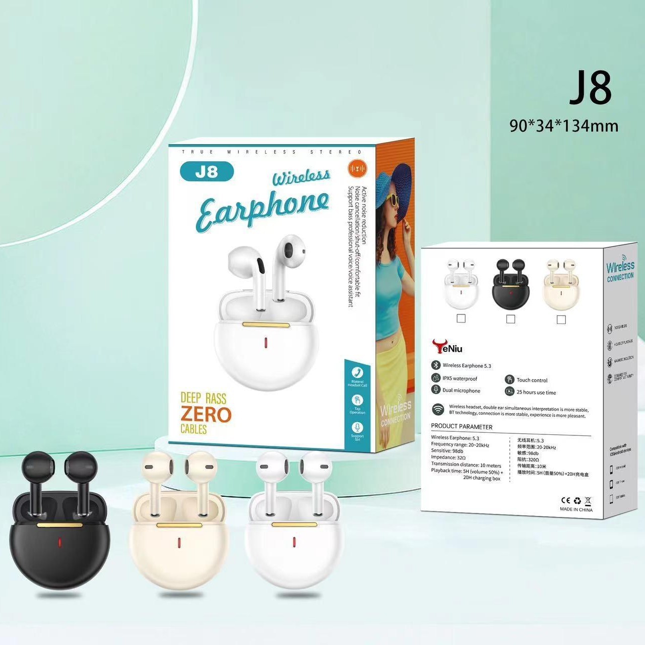 J8 Bluetooth earphone J series wireless earphone J5 HD sound quality digital display J23 transparent case J38 couple J15