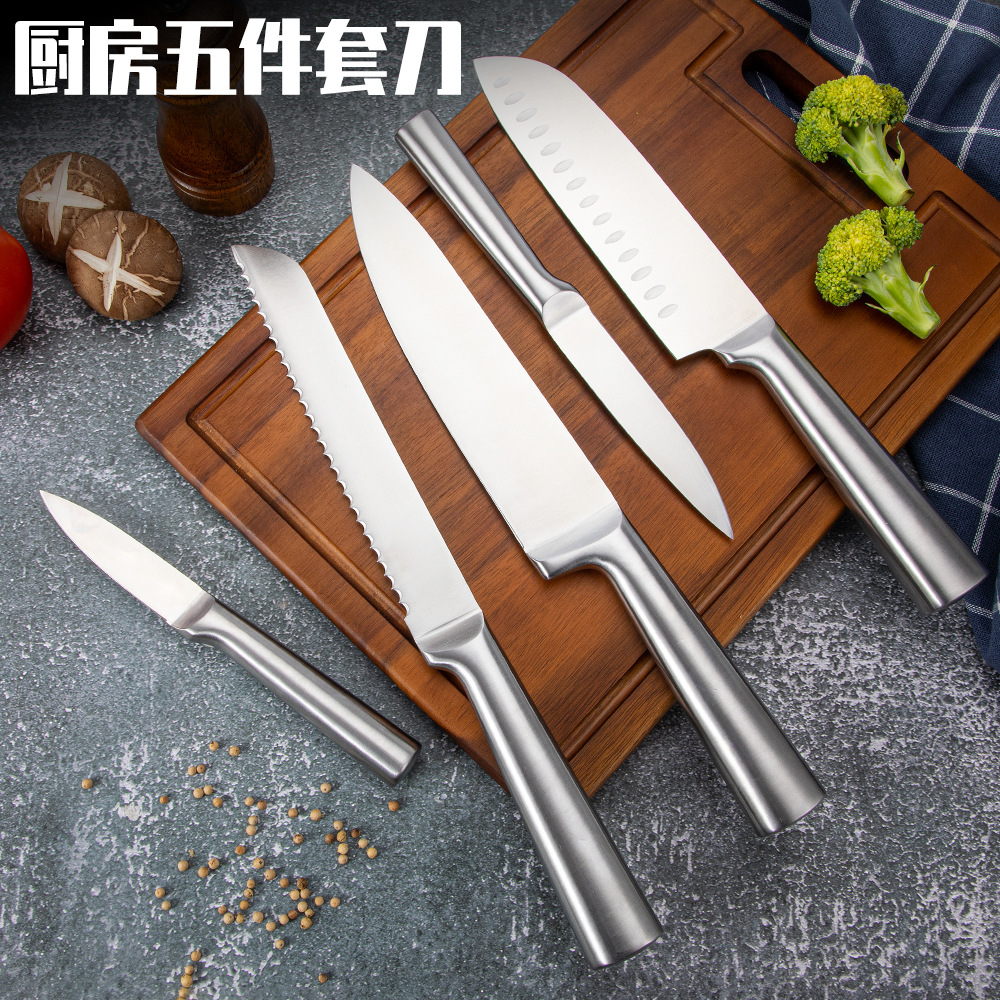 Jiakang Knife Set Full Steel Five-Piece Knife Stainless Steel Chef Knife Kitchen Vegetable Knife Hollow Handle Knife