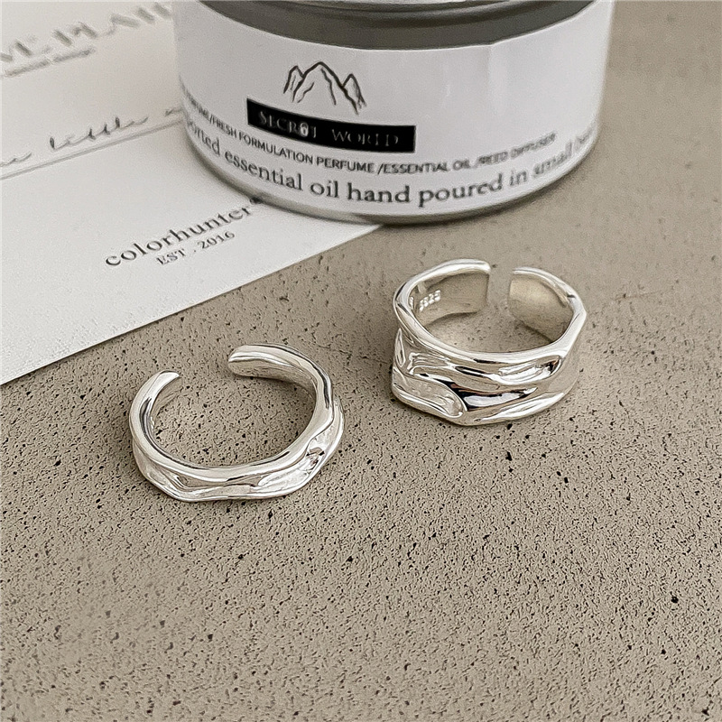 925 silver texture flowing irregular stream texture ring INS style simple ring