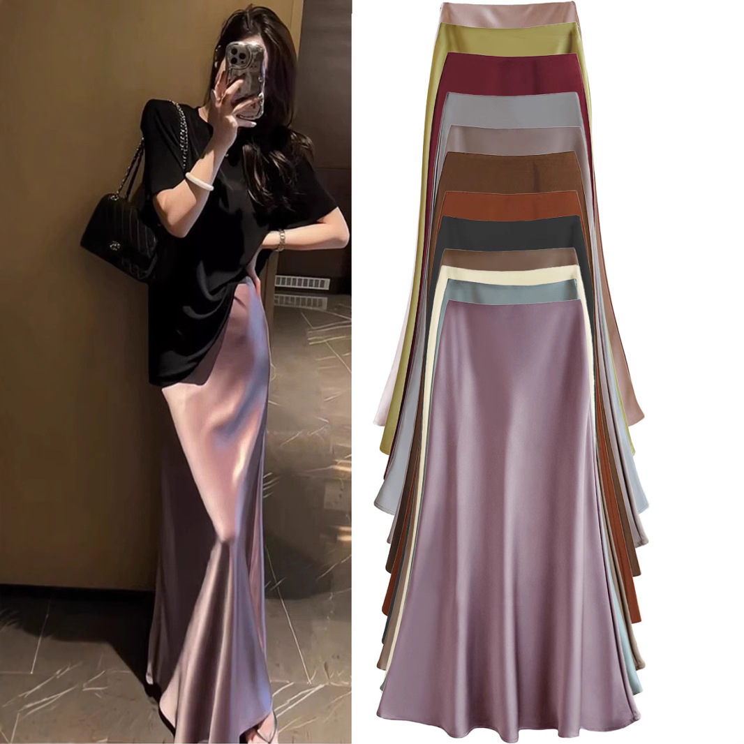Elastic satin skirt women spring and summer high waist hip-hugging skirt fishtail skirt long skirt A-line skirt