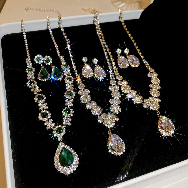 2-Piece Set Teardrop Zirconia Crystal Earrings and Necklace for Women