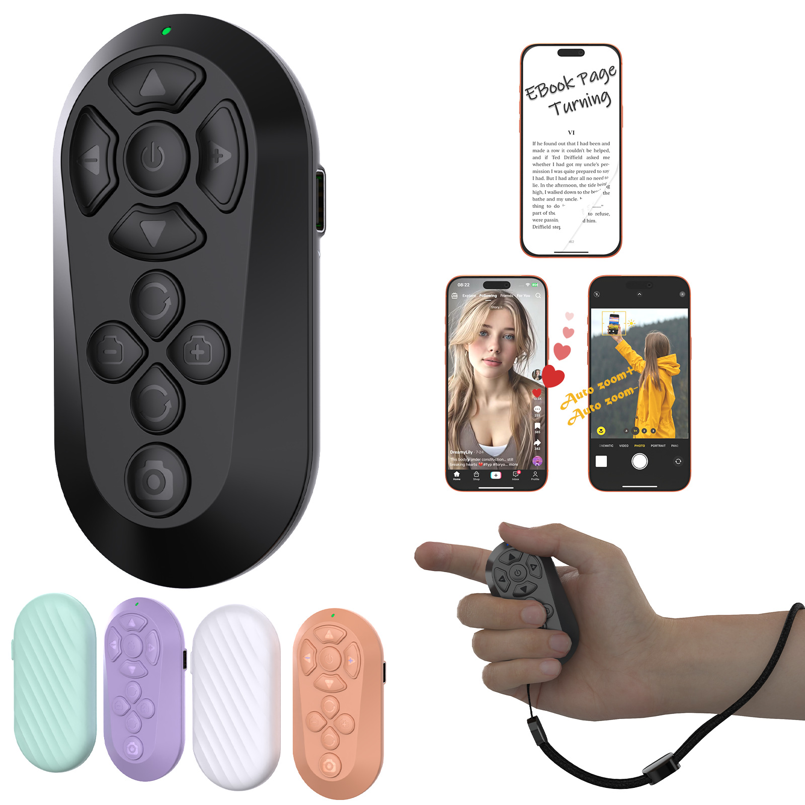 New Bluetooth remote control for phone tablet short video control lazy universal