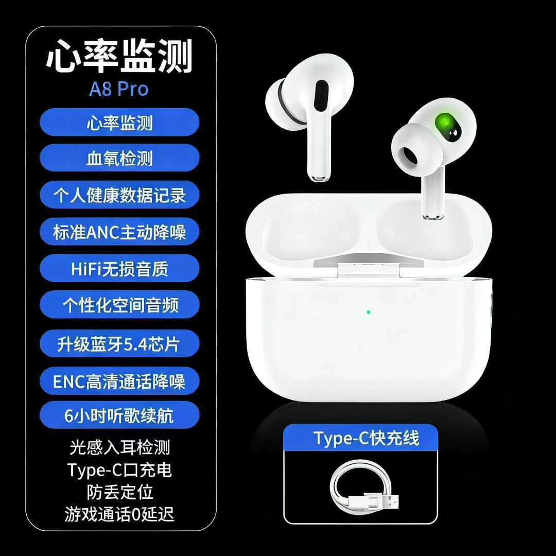 New Heart Rate Bluetooth Headphones Smart Monitoring Blood Oxygen A8Pro Noise Cancelling ANC Wireless Headphones Huaqiangbei