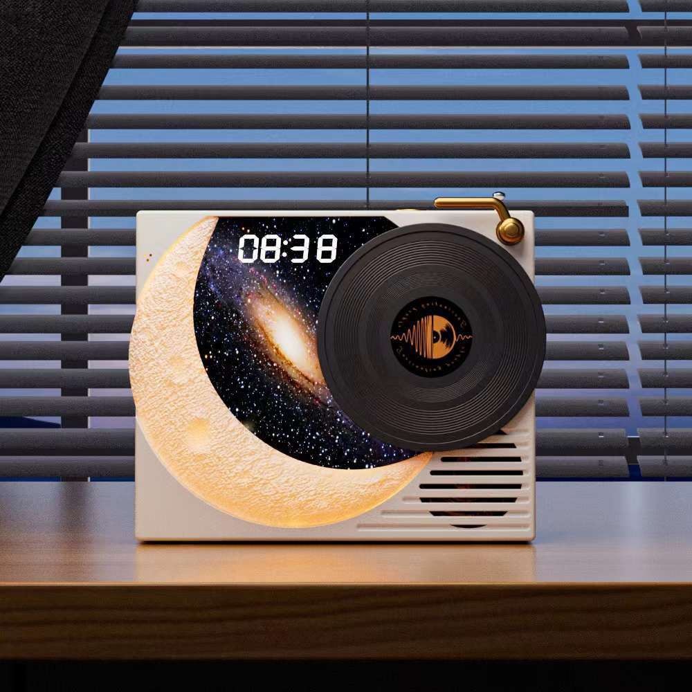 New Vinyl Record Player Bluetooth Music Audio Desktop Speaker USB Charging Moon Clock Starry Sky Gift