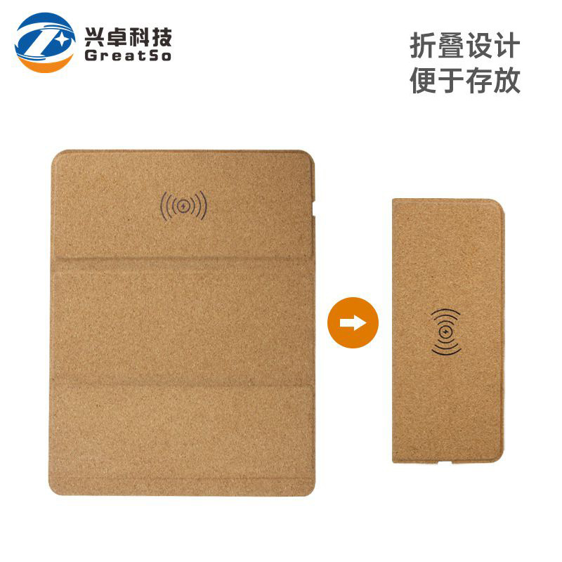 Foldable 15W wireless charger mouse pad desktop cork wood wireless fast charging leather mouse pad wireless charger