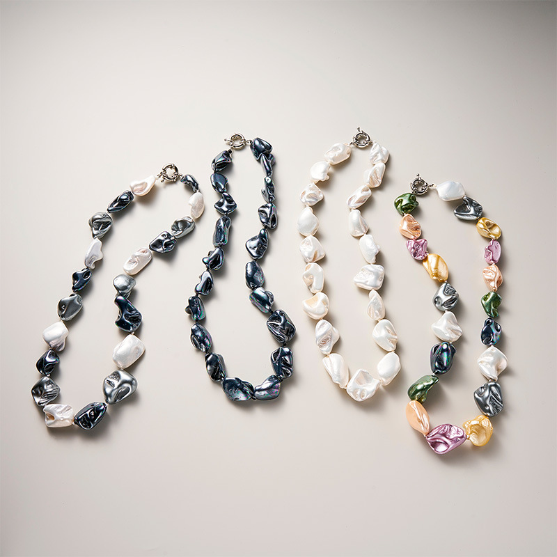 Jewelry Irregular Baroque Pearl Necklace for Women, Plated Tooth-Shaped Beads, Imitation Baroque Style Shell Pearl Accessories