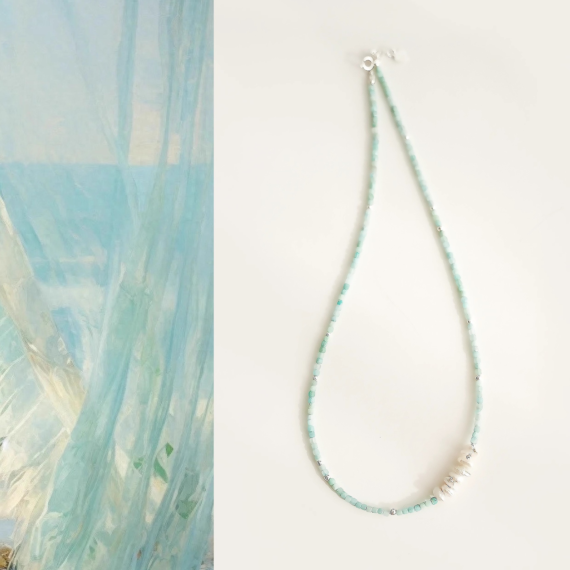 Chinese-style new Chinese-style amazonite petal pearl necklace for women, collarbone chain, dopamine small fresh ethnic style neck chain