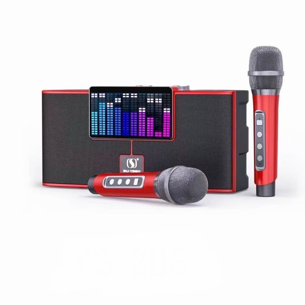 YS208 Bluetooth Speaker KTV Small Speaker Rock Bass Small Cannon Speaker Dual Microphone All-in-One Home Set