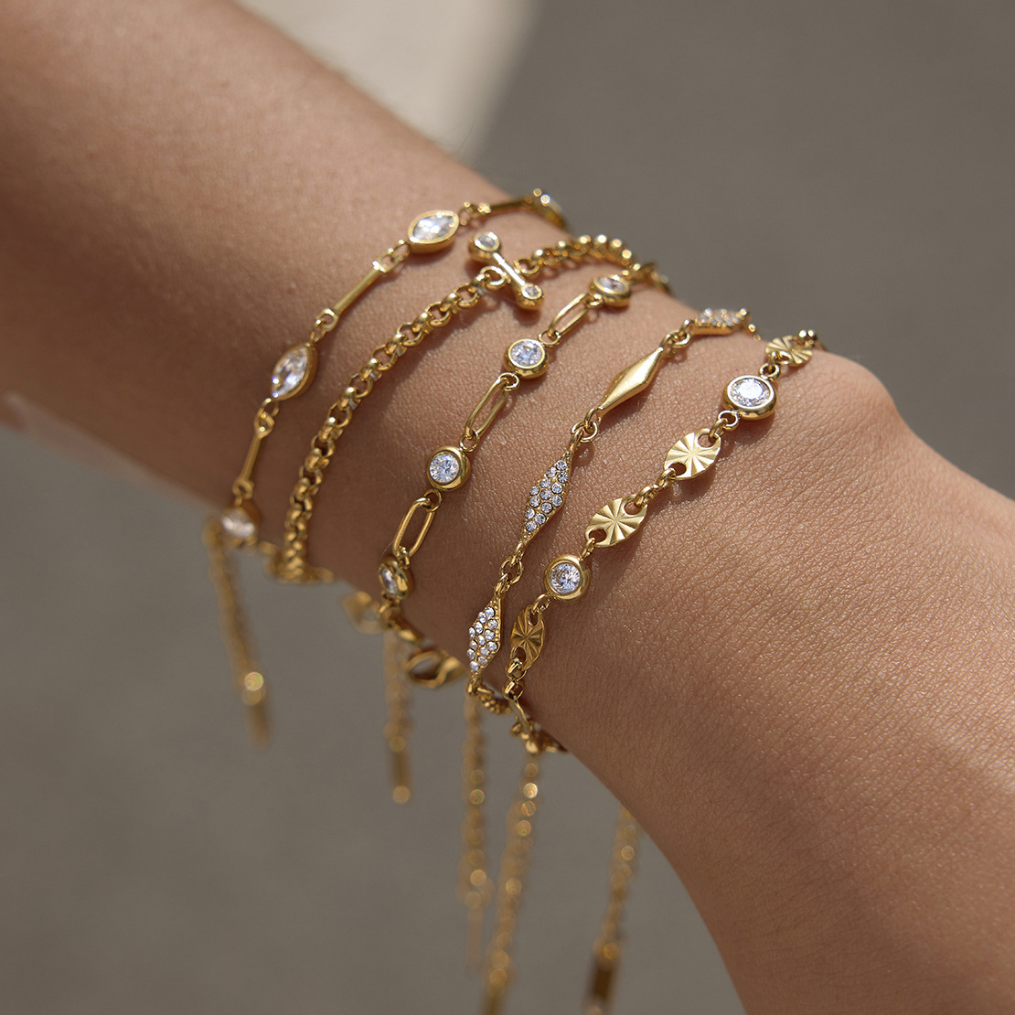 Jieding stainless steel zircon bracelet niche stacking hand jewelry titanium steel 18k accessories