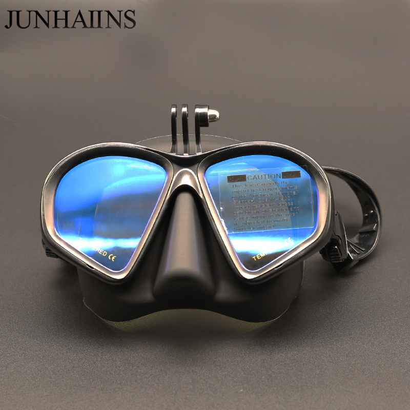 JUNHAIINS low-volume free diving mask tempered glass snorkeling mask with bracket diving goggles